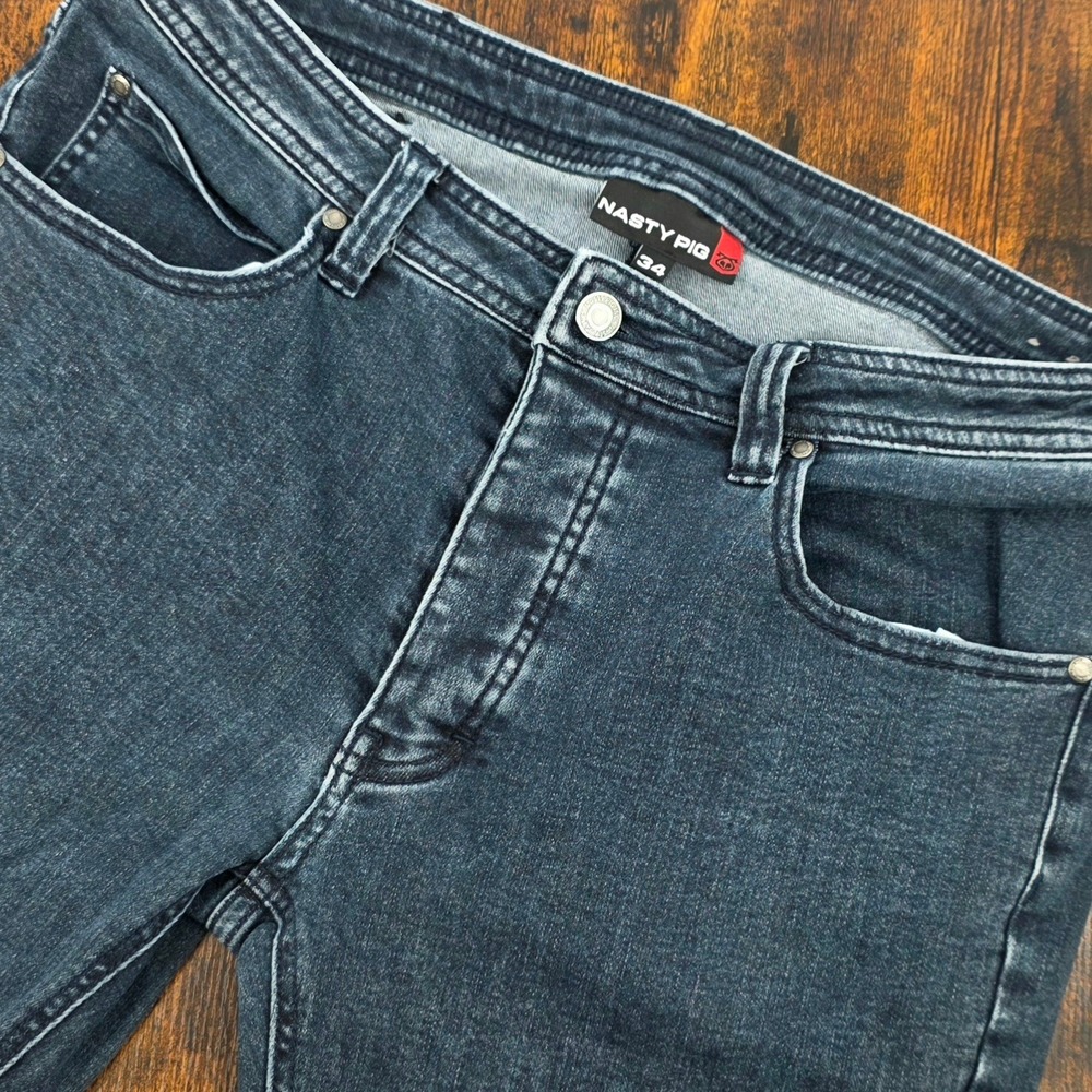 Nasty Pig Slim Fit Denim Jeans Mens 34x34 Dark Blue Button Fly Stretch